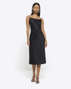 River Island cowl neck slip midi dress Black Sale
