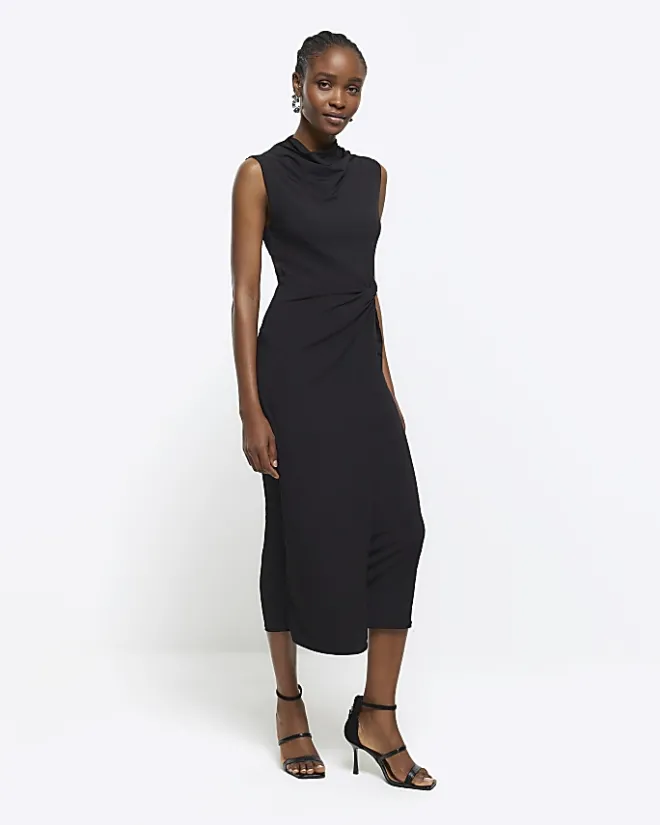 River Island cowl tank midi dress Black Hot