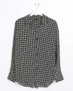 River Island crepe geometric oversized shirt Black New