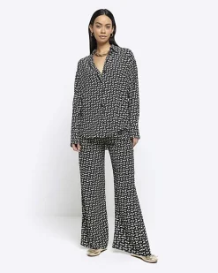 River Island crepe geometric oversized shirt Black New