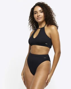 River Island crinkle high waisted bikini bottoms Black Sale
