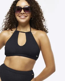 River Island crinkle high waisted bikini bottoms Black Sale