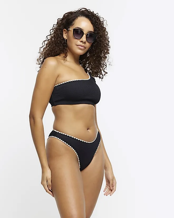 River Island crinkle stitched bikini top Black New