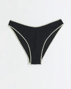 River Island crinkle stitched brief bikini bottoms Black Outlet