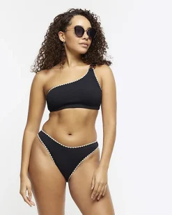 River Island crinkle stitched brief bikini bottoms Black Outlet