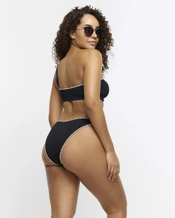 River Island crinkle stitched brief bikini bottoms Black Outlet