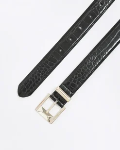 River Island croc embossed buckle belt Black Discount