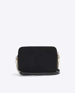 River Island croc embossed chain cross body bag Black New