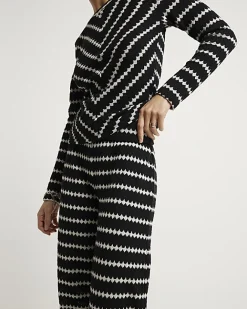 River Island crochet stripe wide leg trousers Black Online