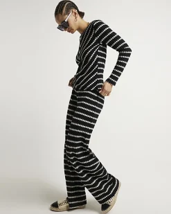 River Island crochet stripe wide leg trousers Black Online