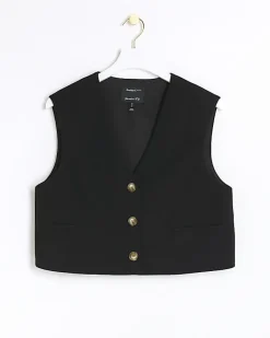 River Island Cropped Waistcoat Black Sale