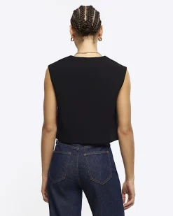 River Island Cropped Waistcoat Black Sale