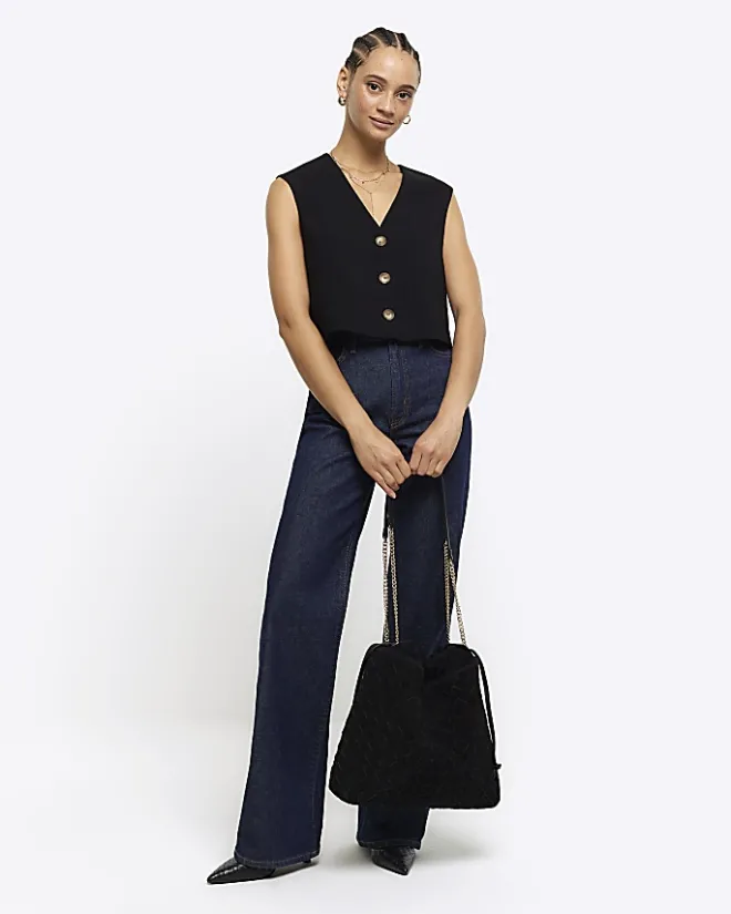 River Island Cropped Waistcoat Black Sale