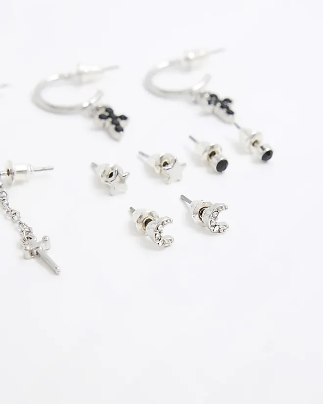 River Island cross stud and hoop earrings multipack Black Discount