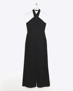 River Island crossed halter neck jumpsuit Black Fashion