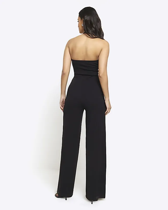 River Island crossed halter neck jumpsuit Black Fashion