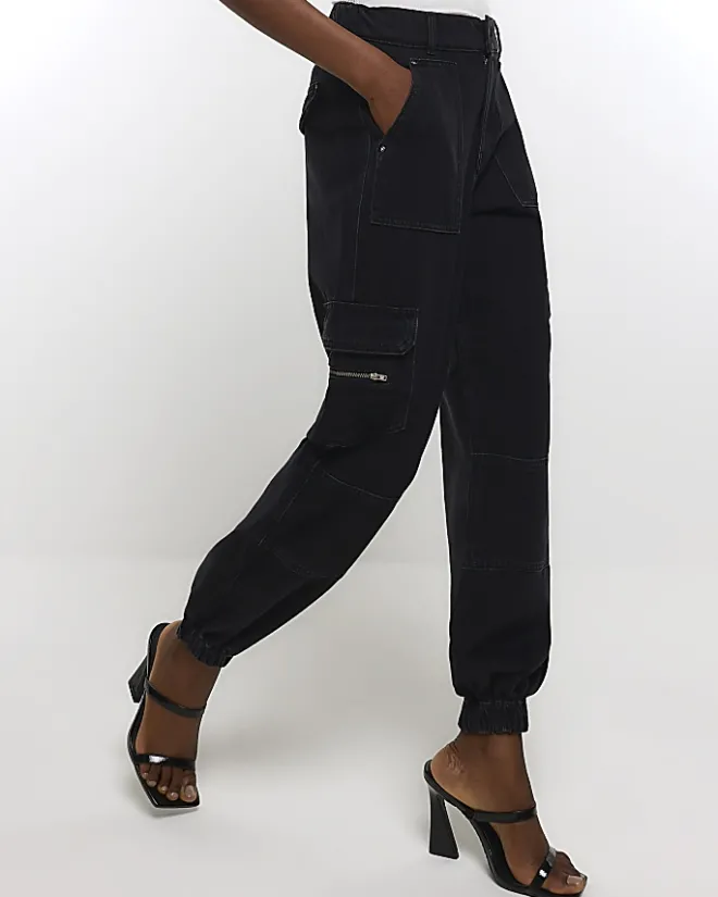River Island cuffed cargo jeans Black Online