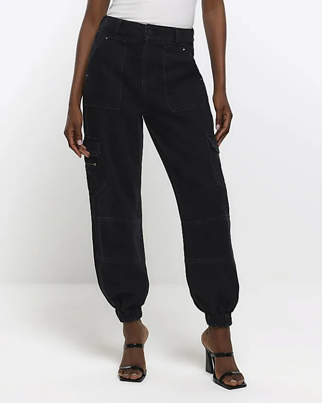 River Island cuffed cargo jeans Black Online