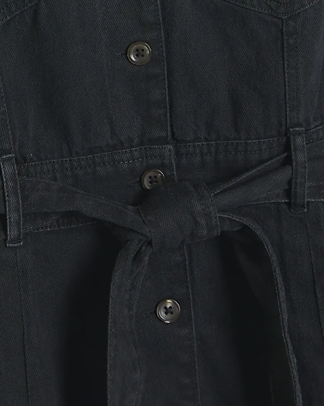 River Island denim belted midi shirt dress Black New