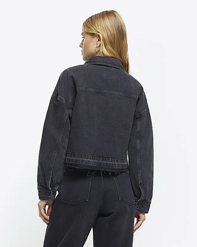 River Island diamante crop denim jacket Black Discount