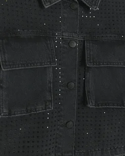 River Island diamante crop denim jacket Black Discount