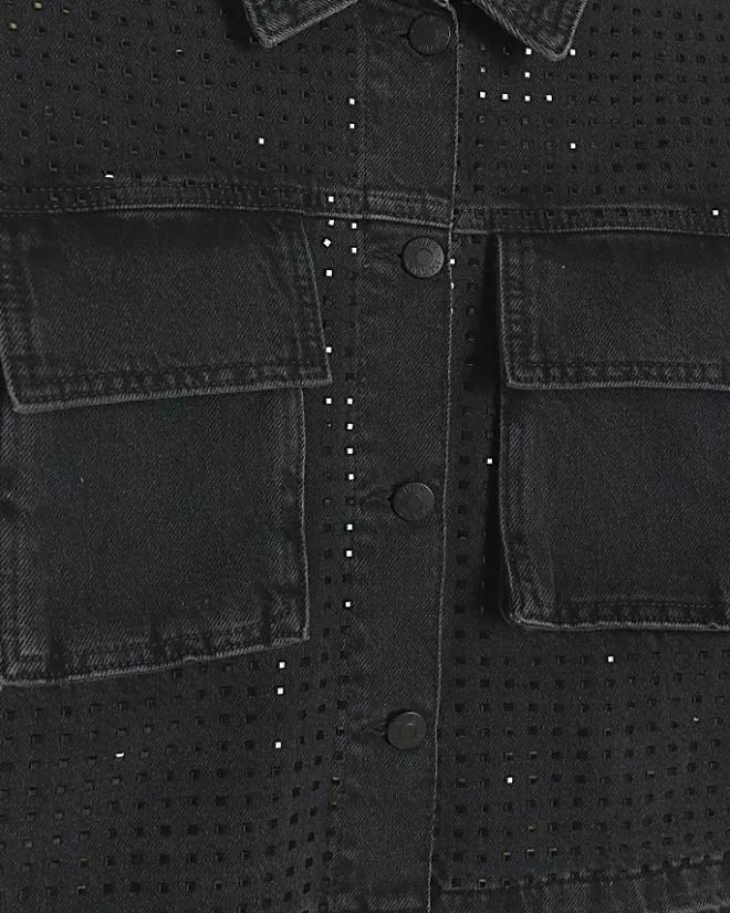 River Island diamante crop denim jacket Black Discount