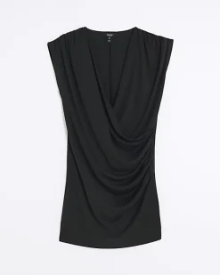 River Island drape detail wrap mini dress Black Discount