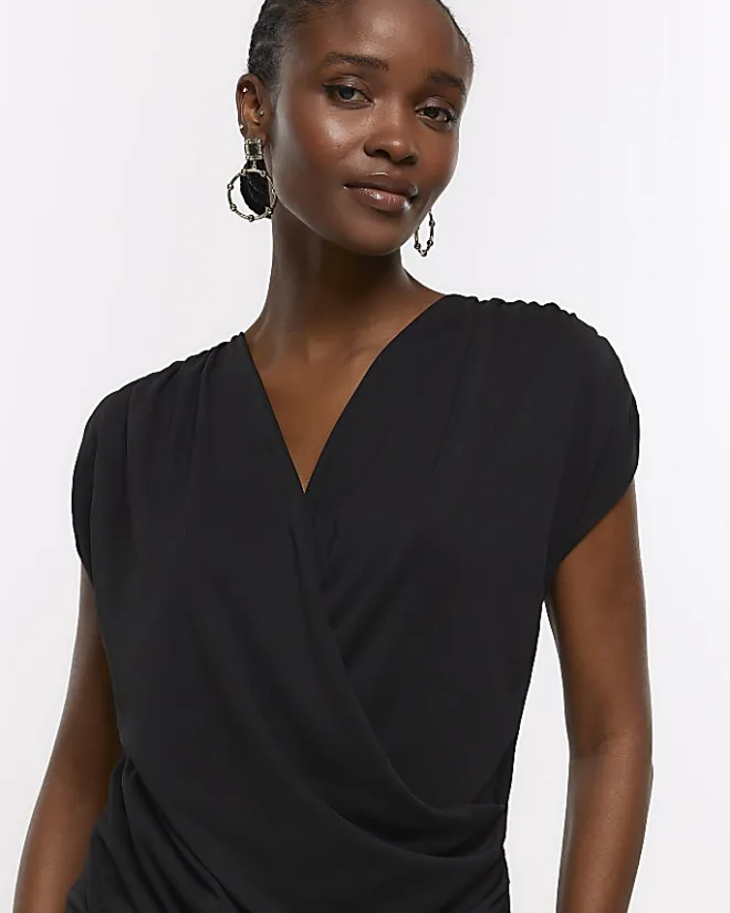 River Island drape detail wrap mini dress Black Discount