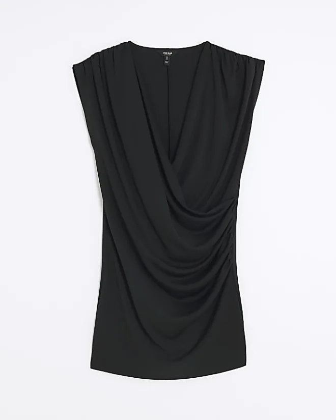 River Island drape detail wrap mini dress Black Discount