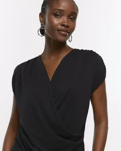 River Island drape detail wrap mini dress Black Discount