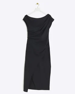 River Island drape off shoulder bodycon midi dress Black Best