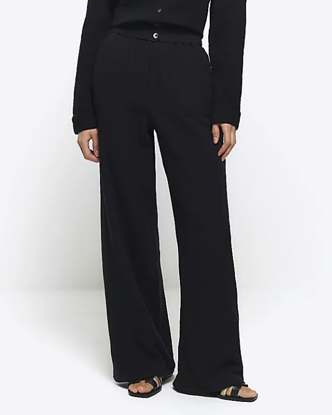 River Island elasticated wide leg trousers Black Fashion