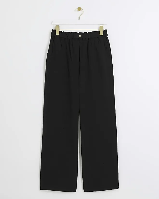 River Island elasticated wide leg trousers Black Fashion