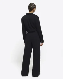 River Island elasticated wide leg trousers Black Fashion