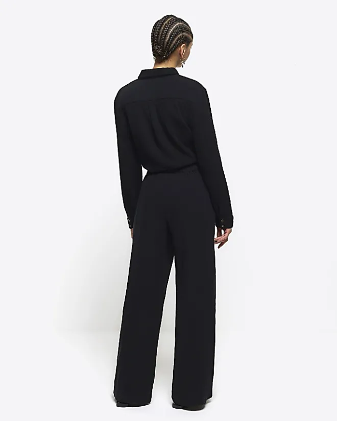 River Island elasticated wide leg trousers Black Fashion