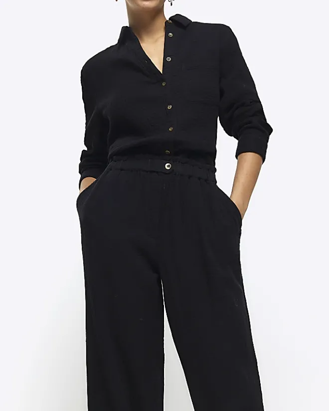 River Island elasticated wide leg trousers Black Fashion