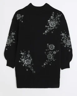 River Island embellished jumper mini dress Black Fashion
