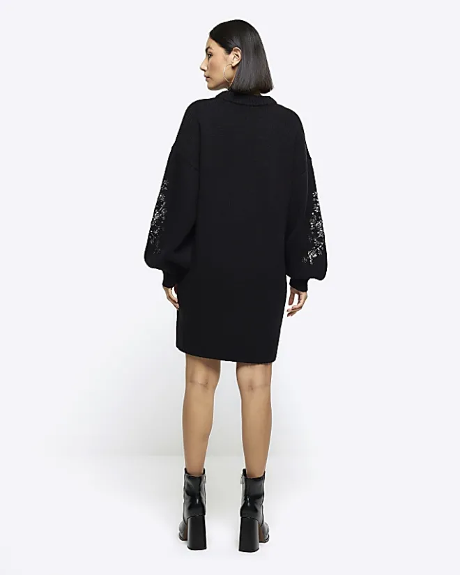 River Island embellished jumper mini dress Black Fashion