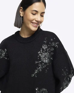 River Island embellished jumper mini dress Black Fashion
