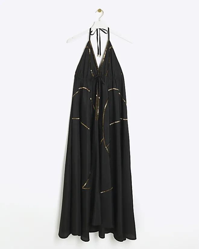 River Island embellished plunge beach maxi dress Black Best