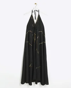 River Island embellished plunge beach maxi dress Black Best