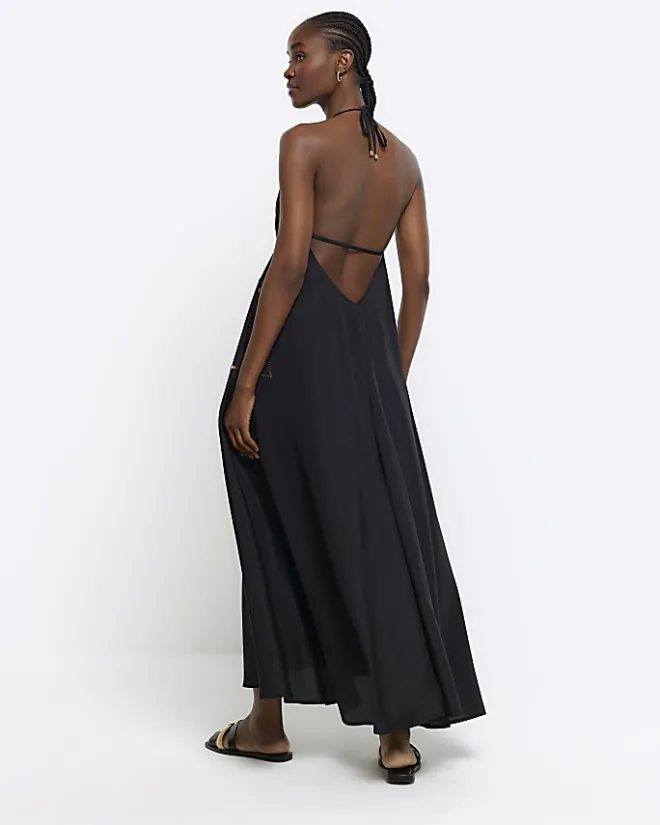 River Island embellished plunge beach maxi dress Black Best