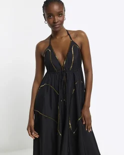 River Island embellished plunge beach maxi dress Black Best