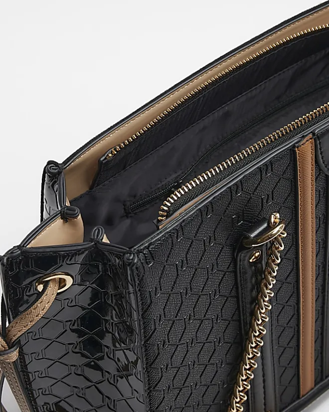 River Island embossed monogram tote bag Black Hot