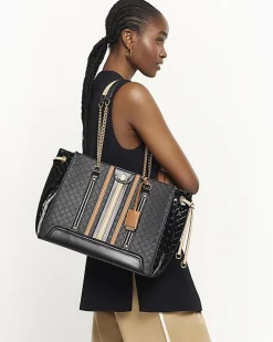 River Island embossed monogram tote bag Black Hot