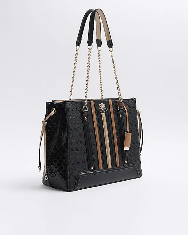 River Island embossed monogram tote bag Black Hot