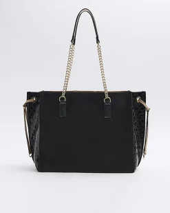 River Island embossed monogram tote bag Black Hot