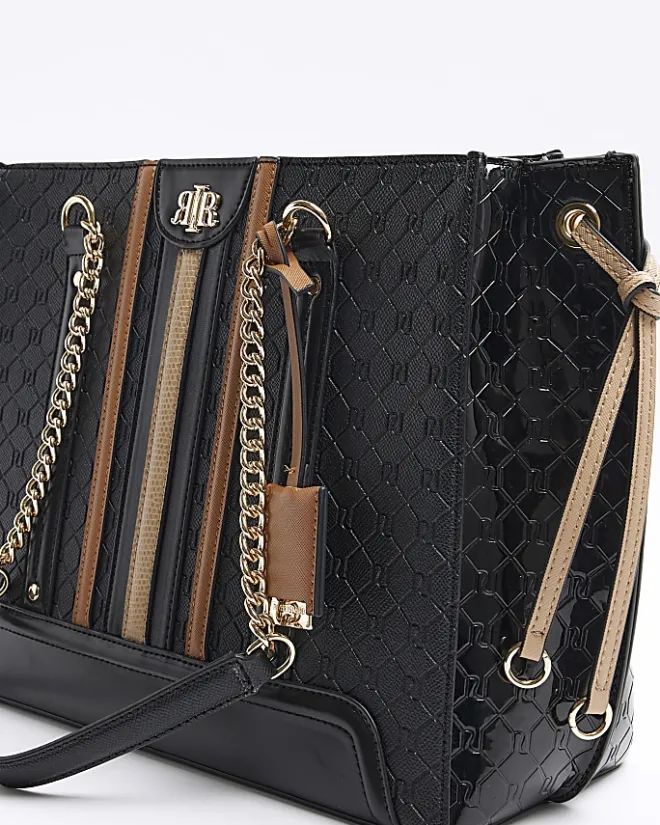 River Island embossed monogram tote bag Black Hot