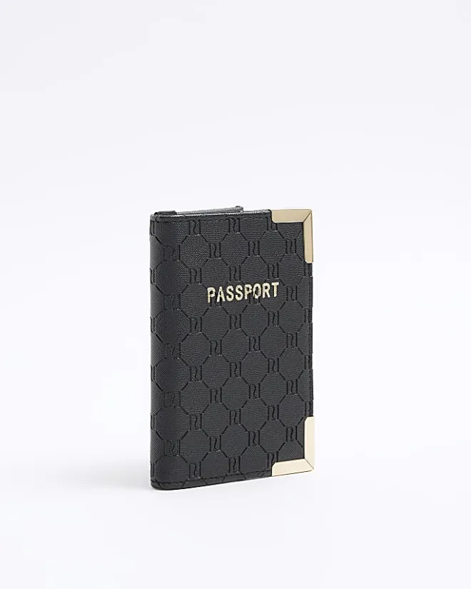 River Island embossed passport holder Black Outlet