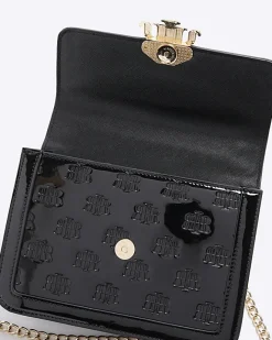 River Island embossed RI lock shoulder bag Black New